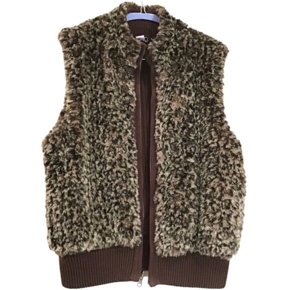 Faux Fur Reversible Vest, Brown, Size L, Lisa International - Picture 1 of 12